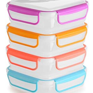 Kitchen & Cabana - 4 Pack of Sandwich Containers - Reusable, BPA Free Plastic, Snap Shut Lids with Airtight Silicone Seal. Great for Sandwiches, Snacks and Storage. (Kid Size Containers - 4 Pack - Multicolor)