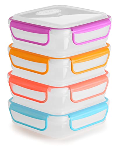 Kitchen & Cabana - 4 Pack of Sandwich Containers - Reusable, BPA Free Plastic, Snap Shut Lids with Airtight Silicone Seal. Great for Sandwiches, Snacks and Storage. (Kid Size Containers - 4 Pack - Multicolor)