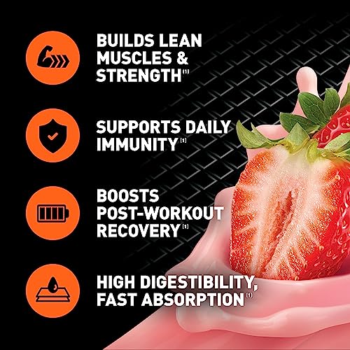 Body Fortress Super Advanced Whey Protein Powder, Strawberry, Immune Support (1), Vitamins C & D plus Zinc, 1.78 lbs (Packaging May Vary)