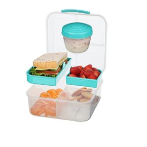 Sistema Bento Box Adult Lunch Box with 3 Compartments, 2 Removable Trays, and Salad Dressing Container, Dishwasher Safe, Color May Vary, 42 oz./1.25L Size (Pack of 4)