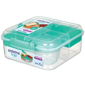 sistema bento box adult lunch box with 3 compartments, 2 removable trays, and salad dressing container, dishwasher safe, color may vary, 42 oz./1.25l size (pack of 4)