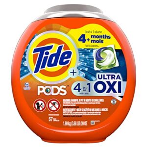 tide pods liquid laundry detergent soap pacs 4-n-1 ultra oxi he compatible 57 count built in pre-treater for stains
