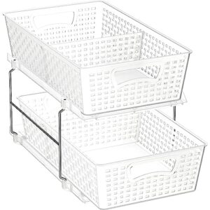simple houseware 2 tier bathroom organizer tray pull-out sliding drawer/under-sink storage, clear