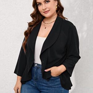 KOJOOIN Womens Plus Size Casual Long Sleeve Blazer Open Front Cardigan Work Office Jacket Suit Blazer Black 4XL