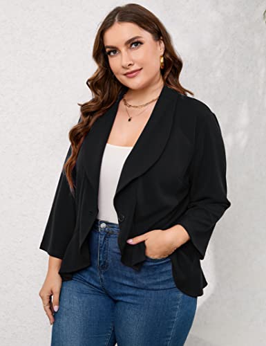 KOJOOIN Womens Plus Size Casual Long Sleeve Blazer Open Front Cardigan Work Office Jacket Suit Blazer Black 4XL