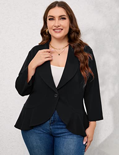 KOJOOIN Womens Plus Size Casual Long Sleeve Blazer Open Front Cardigan Work Office Jacket Suit Blazer Black 4XL