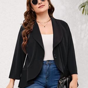 KOJOOIN Womens Plus Size Casual Long Sleeve Blazer Open Front Cardigan Work Office Jacket Suit Blazer Black 4XL