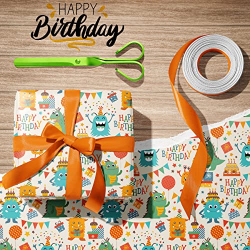 GIOLAINY Birthday Wrapping Paper for Kids Boys Girls Baby Shower - Gift Wrap with Funny Dogs, Cute Monster, llama and ''Happy Birthday'' Design - 8 Sheets (20 * 29 Inch per Sheet), Recyclable, Easy to Store, Not Roll