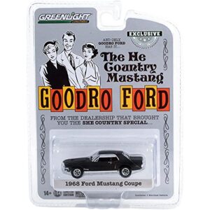 greenlight 30354 1968 mustang coupe he country special - bill goodro dealership denver, colorado - stealth black (hobby exclusive) 1:64 scale diecast
