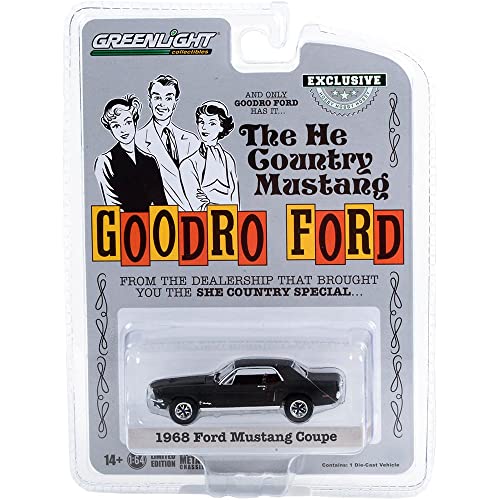 Greenlight 30354 1968 Mustang Coupe He Country Special - Bill Goodro Dealership Denver, Colorado - Stealth Black (Hobby Exclusive) 1:64 Scale Diecast