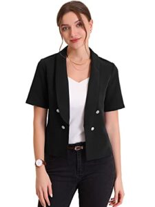 allegra k casual shawl collar open front cardigan for women's short sleeve work office suit blazer x-small black