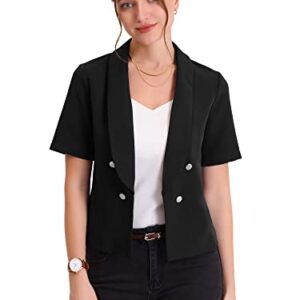 Allegra K Casual Shawl Collar Open Front Cardigan for Women's Short Sleeve Work Office Suit Blazer X-Small Black
