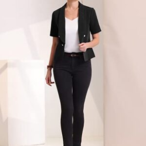 Allegra K Casual Shawl Collar Open Front Cardigan for Women's Short Sleeve Work Office Suit Blazer X-Small Black