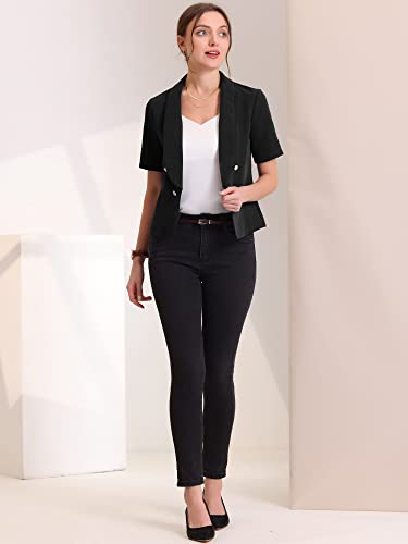 Allegra K Casual Shawl Collar Open Front Cardigan for Women's Short Sleeve Work Office Suit Blazer X-Small Black