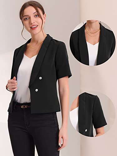 Allegra K Casual Shawl Collar Open Front Cardigan for Women's Short Sleeve Work Office Suit Blazer X-Small Black