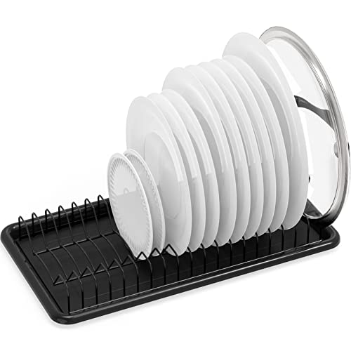 Simple Houseware Plate Drying Rack with Drainboard, Black