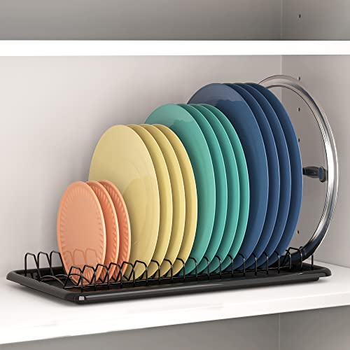 Simple Houseware Plate Drying Rack with Drainboard, Black