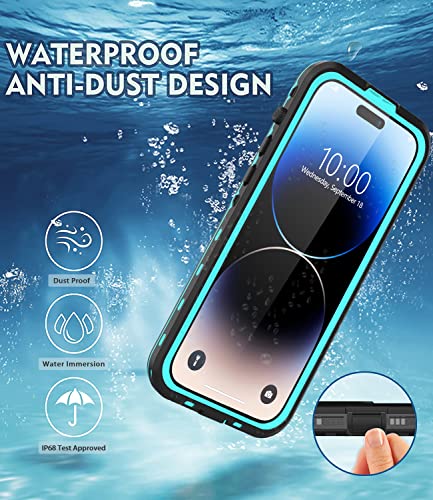 Guirble Design for iPhone 14 Pro Waterproof Case,Phone Case for iPhone 14 Pro with Screen Protector,Protective Case for iPhone 14 Pro 6.1''(Turquoise)