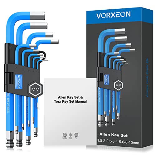 VORXEON 9PCS Allen Wrench Hex Key Set, Metric Long Ball End Allen Key Set L-key with Visible Coding for Bike Motorcycle Repair Furniture Assembly Household DIY (1.5mm-10mm)