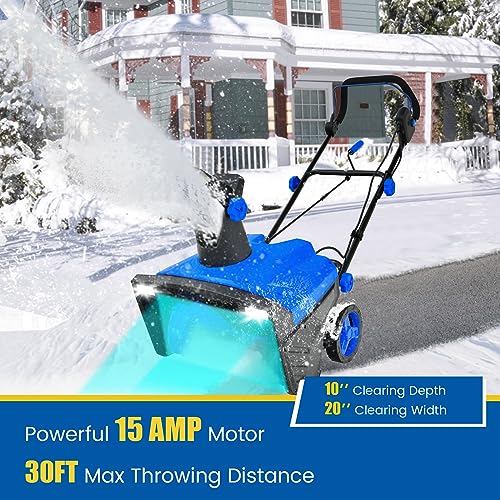 Goplus Snow Blower, 120V 15A Electric Snow Thrower with 180° Rotatable Chute & Folding Handle for Yard Driveway, 20 x 10 Inches Clearing Path, 30 Feet Throwing Distance (Blue)