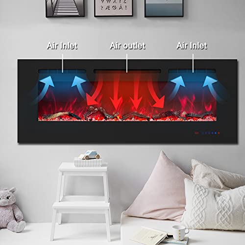 Kentsky 48 inches Electric Fireplace Inserts, Recessed and Wall Mounted Fireplace Heater, Linear Fireplace w/Thermostat, Remote & Touch Screen, Multicolor Flame, Timer, Log & Crystal, 750W/1500W