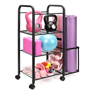 emfogo yoga mat holder home gym storage rack yoga mat workout storage for foam roller, yoga strap and resistance bands, weight rack for dumbbells workout equipment storage organizer with wheels