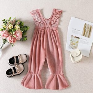 Toddler Baby Girl Ruffle Velvet Overalls Suspender Flare Pants Christmas One-piece Jumpsuit Bell Bottom Trousers (Pink , 6-12 Months )