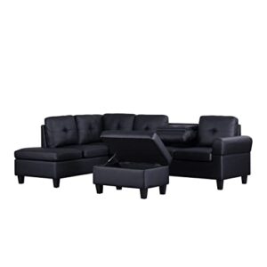 Goohome Sectional, L-Shaped Storage Ottoman/2 Cup Holder,Modular Comfortable Upholstered Couches with Extra Wide Chaise Lounge,Sofas for Home/Office Living Room Furniture Sets, Black