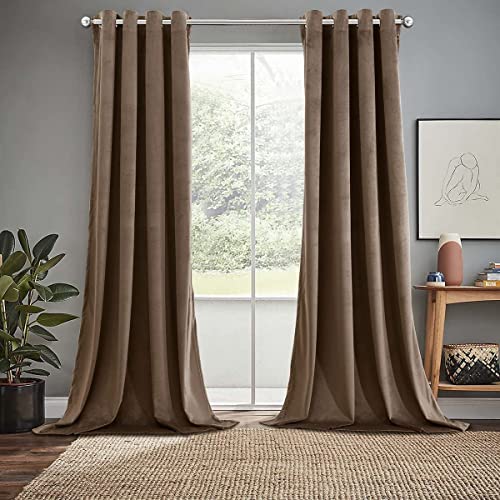 Royal Tradition Velvet Heavyweight Grommet Top Window Curtains, Set of 2 (52" Wx84 L) Solid Panels, Taupe
