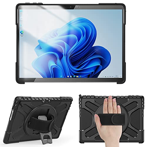 ZenRich Microsoft Surface Pro 9 Case 13 inch 2022, zenrich Rugged Case for Surface Pro 9 with Kickstand and Hand Strap Heavy Duty Shockproof, Compatible with Type Cover Keyboard-Black