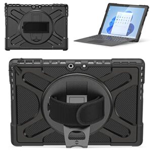 ZenRich Microsoft Surface Pro 9 Case 13 inch 2022, zenrich Rugged Case for Surface Pro 9 with Kickstand and Hand Strap Heavy Duty Shockproof, Compatible with Type Cover Keyboard-Black