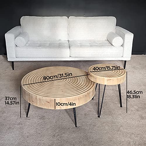 Uspeedy 2-Piece Farmhouse Wooden Coffee Table Set,Boho Coffee Table,Living Room Round Coffee Table Set,Nesting Table Round Wooden Finish with Ring Motif (Wood 1)