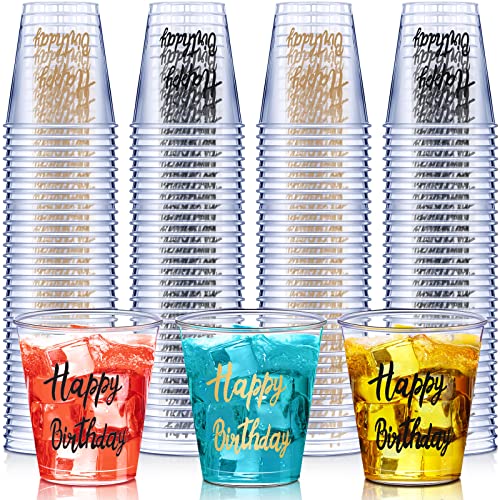 Nuogo 100 Pcs Happy Birthday Plastic Shot Glasses Birthday Party Favors Celebrate Birthday 2 oz Cheer Cups for Birthday Anniversary Wedding Party Supplies