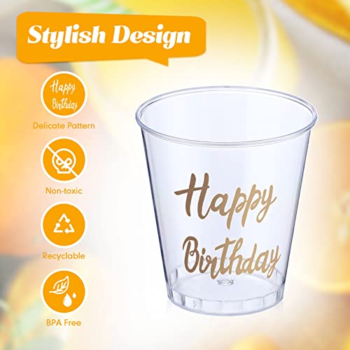 Nuogo 100 Pcs Happy Birthday Plastic Shot Glasses Birthday Party Favors Celebrate Birthday 2 oz Cheer Cups for Birthday Anniversary Wedding Party Supplies