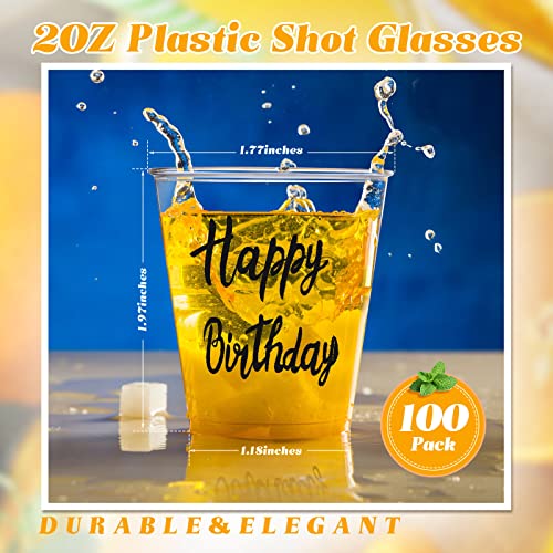 Nuogo 100 Pcs Happy Birthday Plastic Shot Glasses Birthday Party Favors Celebrate Birthday 2 oz Cheer Cups for Birthday Anniversary Wedding Party Supplies