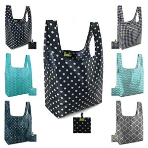 beegreen 6 packs geometry check reusable grocery bags reusable shopping bags for groceries foldable washable polyester x-large grocery tote bags for women men christmas