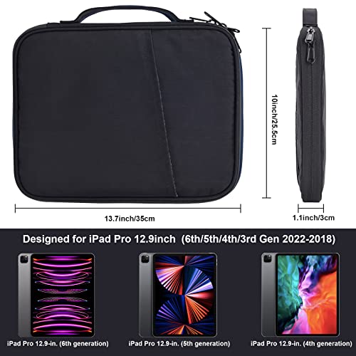 iPad Pro 12.9 Carrying Case Bag, Padded Protective Tablet Sleeve for iPad Pro 12.9 M2/M1/2018-2020, Surface Pro 9/8/X/7/6, 12.4 Galaxy Tab S8/S7+ (Black-12.9)