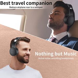 Active Noise Cancelling Headphones Wireless Bluetooth Over Ear Headphone Sound Canceling Headsets with Mic,35H Playtime,Deep Bass,Foldable for Home Work Office Travel,Cell Phone, Laptop,PC,TV,Blk