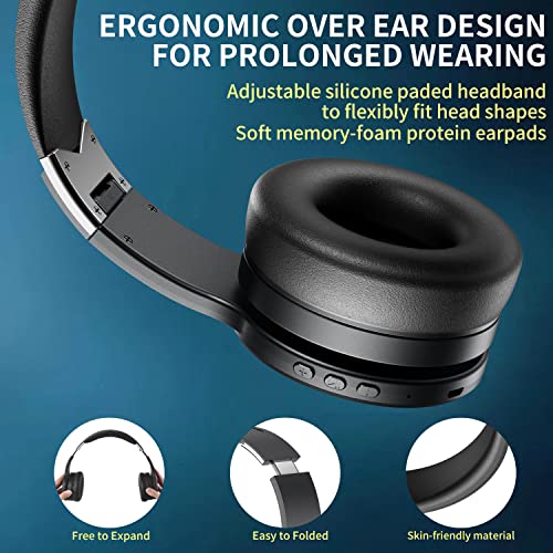 Active Noise Cancelling Headphones Wireless Bluetooth Over Ear Headphone Sound Canceling Headsets with Mic,35H Playtime,Deep Bass,Foldable for Home Work Office Travel,Cell Phone, Laptop,PC,TV,Blk