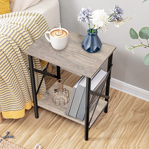 ALLOSWELL Nightstands Set of 2, End Tables with Storage Shelf, Bedside Tables X-Shaped Design, Side Tables for Living Room, Bedroom, 14.6 x 10.6 x 19.9 Inches, Easy Assembly, Greige ETHG2801S2G1