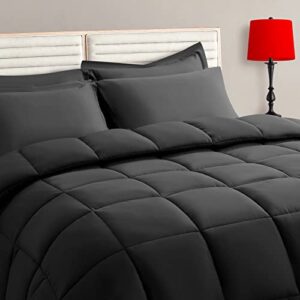 taimit california king comforter set - 7 pieces, bed in a bag bedding sets with all season soft quilted warm fluffy reversible comforter,flat sheet,fitted sheet,2 pillow shams,2 pillowcases,dark grey