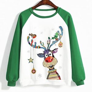 DOLKFU Women's Funny Reindeer Sweatshirts Ugly Christmas Hoodie Pullover Tops Long Sleeve Crewneck Sweatshirt Shirts Xmas Outfits White #6