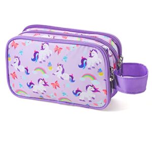 kids toiletry bag for girls, travel toiletry bag for little young girls cosmetic makeup waterproof hanging wash bag toddler traveling toiletries, unicorn purple