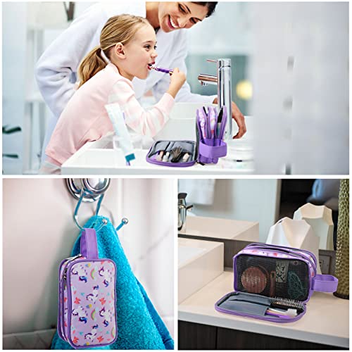 Kids Toiletry Bag for Girls, Travel Toiletry Bag for Little Young Girls Cosmetic Makeup Waterproof Hanging Wash Bag Toddler Traveling Toiletries, Unicorn Purple