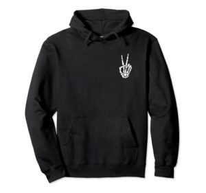 funny halloween skeleton peace sign pullover hoodie