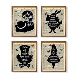 cheshire cat mad hatter white rabbit - alice in wonderland wall art decor - alice inspirational saying quote poster print - motivational wall art for alice fans - affirmation gift for women teen girl