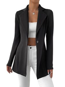 makemechic women's button front lapel collar long sleeve blazer jackets coat regular black a l