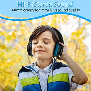 Kids Headphones with Microphone, Wired Headsets for Kid Child Teens Boys Girls with 85dB/94dB Volume Limit, Foldable Adjustable for School, Travel, 3.5mm Audio Jack for iPad, Tablet, PC, Chromebook