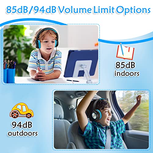 Kids Headphones with Microphone, Wired Headsets for Kid Child Teens Boys Girls with 85dB/94dB Volume Limit, Foldable Adjustable for School, Travel, 3.5mm Audio Jack for iPad, Tablet, PC, Chromebook