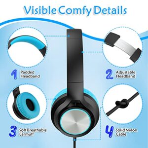 Kids Headphones with Microphone, Wired Headsets for Kid Child Teens Boys Girls with 85dB/94dB Volume Limit, Foldable Adjustable for School, Travel, 3.5mm Audio Jack for iPad, Tablet, PC, Chromebook